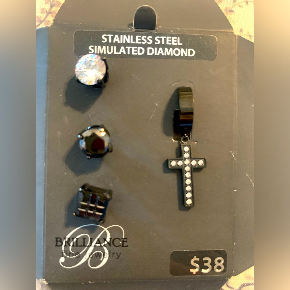 Black and Silver Cross Earring Set
